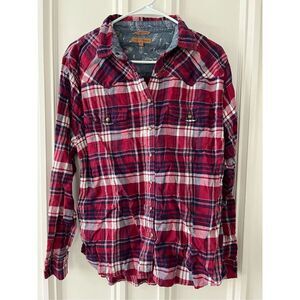 Jack’s Girlfriend red white and blue plaid flannel button down shirt L
